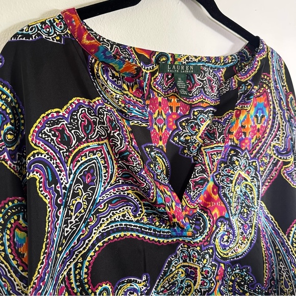 Lauren Ralph Lauren Black Sheer Paisley Multicolor Long Sleeve Blouse Size XL - Picture 3 of 10